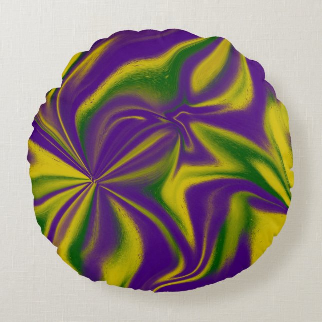 Mardi Gras Swirls Round Pillow (Front)