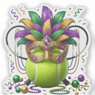 Mardi Gras Tennis Ball Masquerade Mask Feathers    Sticker