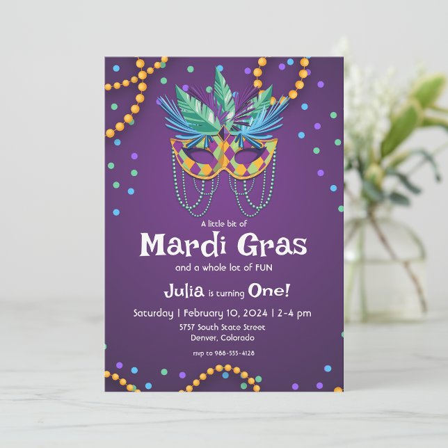 Mardi Gras Theme 1st Birthday Party Invitation (Creator Uploaded)