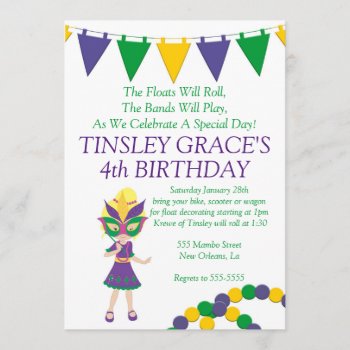 Mardi Gras Theme Birthday Invitation by Classyyetsassy at Zazzle