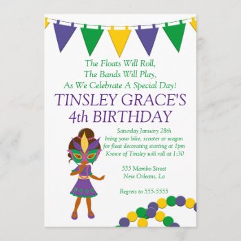Mardi Gras Theme Birthday Invitation by Classyyetsassy at Zazzle