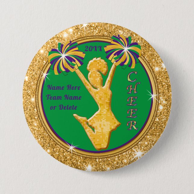 Mardi Gras Themed, Cheerleader Party Favors,  Button (Front)