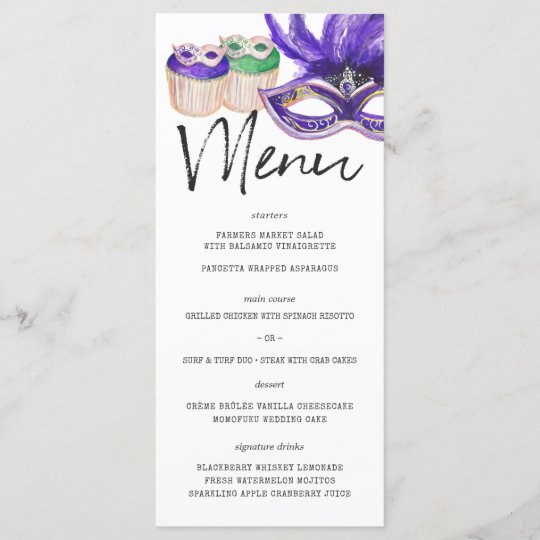 Mardi Gras Themed Menu Template Zazzle mardi-gras-inspired-dinner-party-menu-recipe-girl