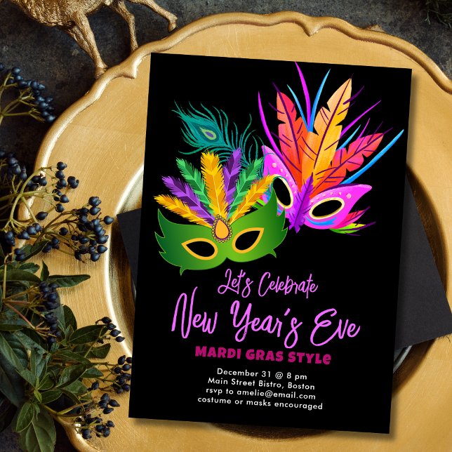 Mardi Gras Themed New Year's Eve Party Invitation (Creator Uploaded)