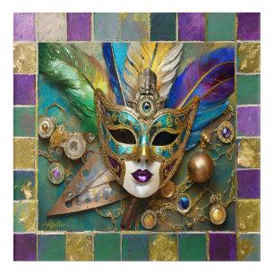 Mardi Gras Third Eye Gold Ceramic Feather Mask Acrylic Print