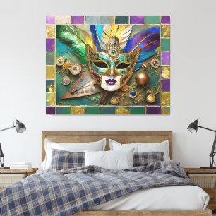 Mardi Gras Third Eye Gold Ceramic Feather Mask Canvas Print