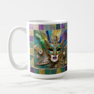 Mardi Gras Third Eye Gold Ceramic Feather Mask Coffee Mug