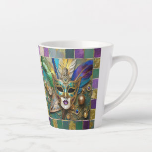 Mardi Gras Third Eye Gold Ceramic Feather Mask Latte Mug