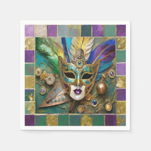Mardi Gras Third Eye Gold Ceramic Feather Mask Napkins