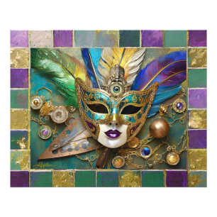 Mardi Gras Third Eye Gold Ceramic Feather Mask Photo Print