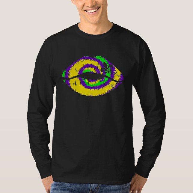 Mardi Gras Tie Dye Lip Purple Masquerade Women Cos T-Shirt (Front)