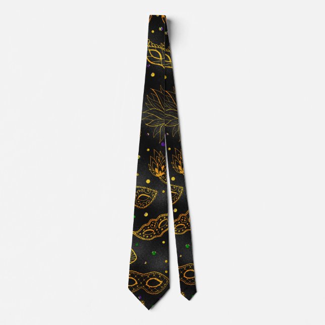 Mardi Gras Tie, Mardi Gras Golden Masks Neck Tie (Front)