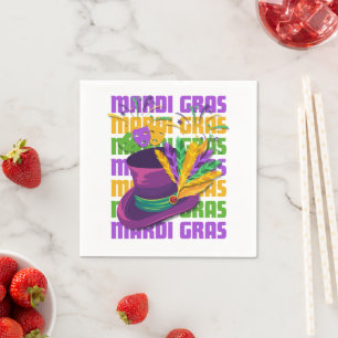 MARDI GRAS Top Hat Feathers Napkins