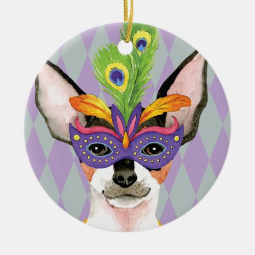 Mardi Gras Toy Fox Terrier Ceramic Ornament