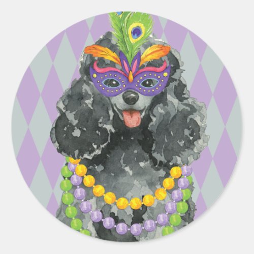Mardi Gras Toy Poodle Classic Round Sticker