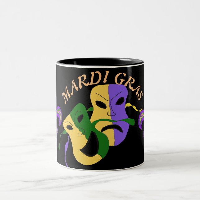 Mardi Gras Tragic, Comic Mask Colourful   Two-Tone Coffee Mug (Center)