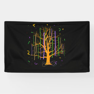 Mardi Gras Tree Beads New Orleans 2022 Watercolor Banner