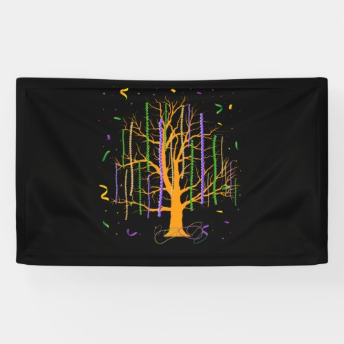 Mardi Gras Tree Beads New Orleans 2022 Watercolor Banner