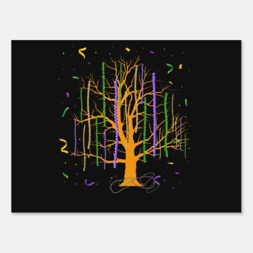 Mardi Gras Tree Beads New Orleans 2022 Watercolor Sign