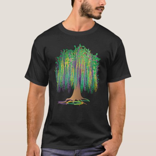 Mardi Gras Tree Beads New Orleans 2022 Watercolor  T_Shirt