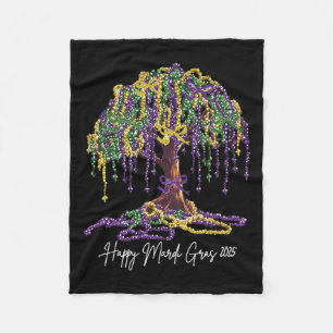 Mardi Gras Tree Beads New Orleans 2025 Watercolor Fleece Blanket