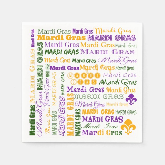 Mardi Gras Tri-Colored Multi-Font Napkins (Front)