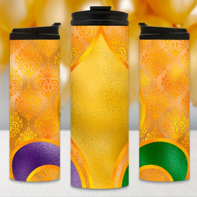 Mardi Gras Tumbler, Golden Fleur de Lis Thermal Tumbler (Creator Uploaded)