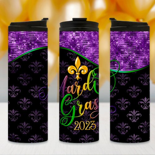 Mardi Gras Tumbler Mardi Gras 2023 Purple Design Thermal Tumbler