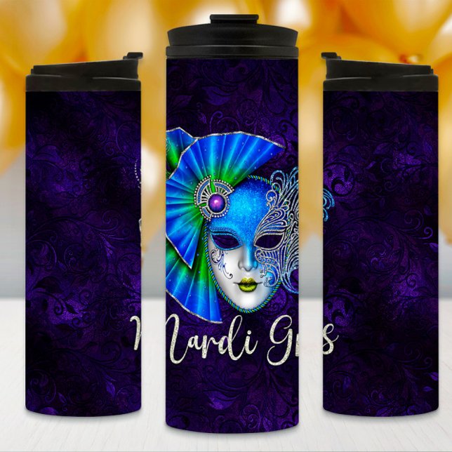 Mardi Gras Tumbler, Mardi Gras Blue Mask Thermal Tumbler (Creator Uploaded)