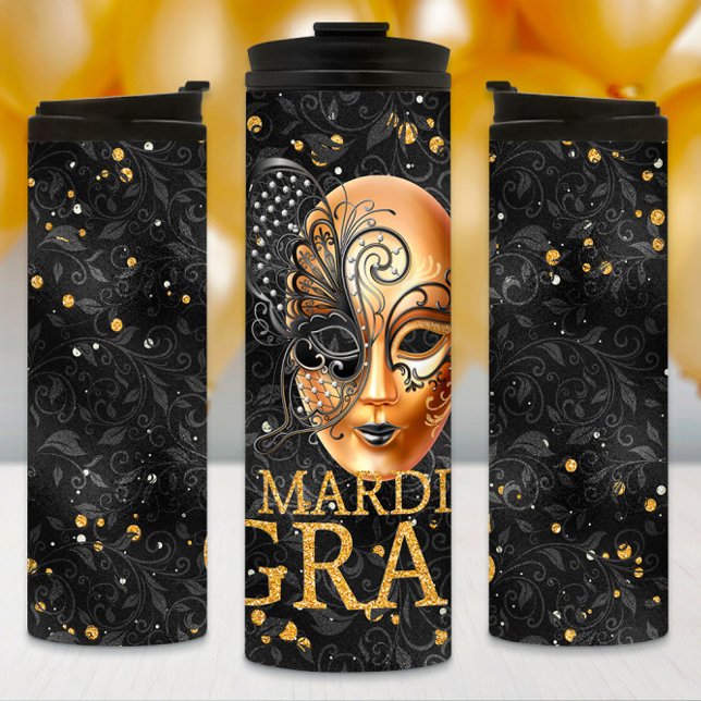 Mardi Gras Tumbler, Mardi Gras Butterfly Mask Thermal Tumbler (Creator Uploaded)