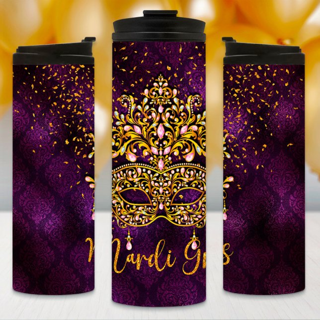 Mardi Gras Tumbler, Mardi Gras Jeweled Mask Thermal Tumbler (Creator Uploaded)