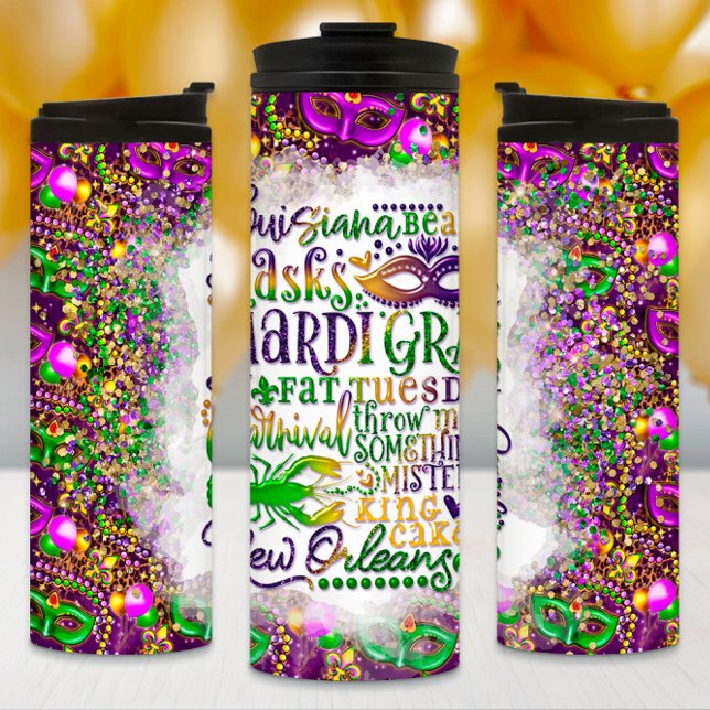 Mardi Gras Tumbler, Mardi Gras Words Thermal Tumbler (Creator Uploaded)
