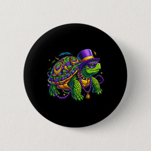 Mardi Gras Turtle Cute Animal Button
