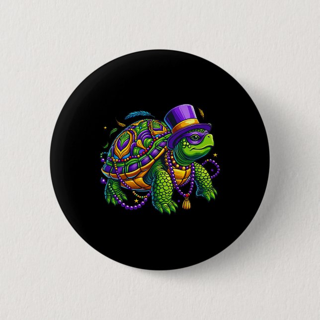 Mardi Gras Turtle Cute Animal  Button (Front)