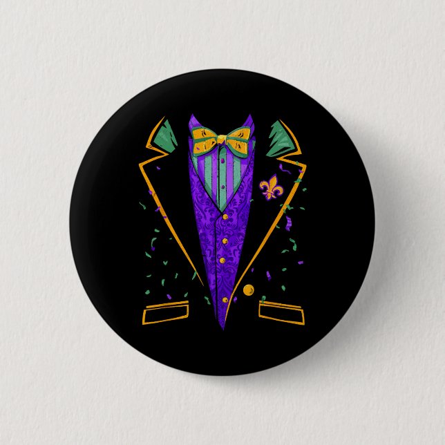 Mardi Gras Tuxedo Costume Funny Carnival Design  Button (Front)