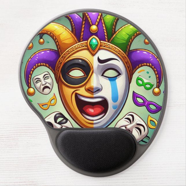 Mardi Gras. Two blue masks with emotions  Gel Mouse Pad (Front)
