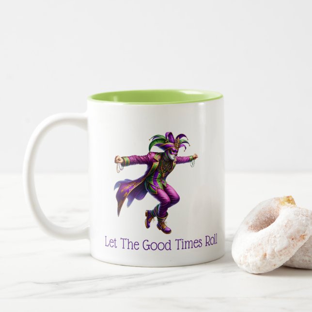 Mardi Gras  Two-Tone Coffee Mug (With Donut)