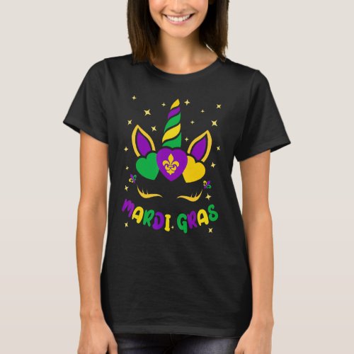 Mardi Gras Unicorn 2023 Mask Party Womens Girls Ki T_Shirt