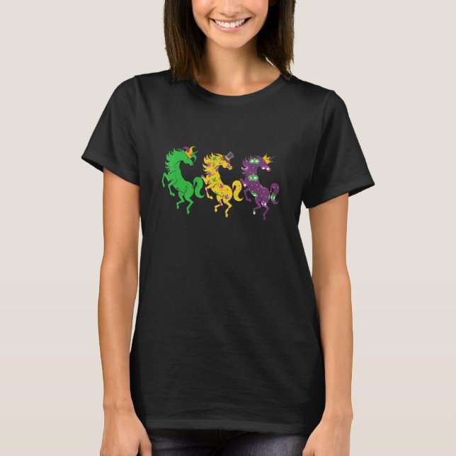 Mardi Gras Unicorn Beads Festival Animals Jester H T-Shirt (Front)