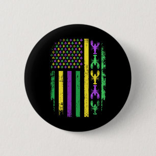 Mardi Gras Us American Flag With Crawfish New Orle Button