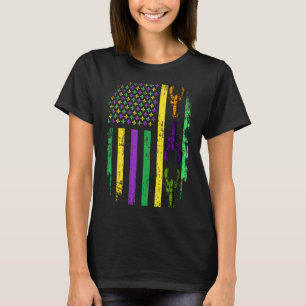 Mardi Gras Us American Flag With Crawfish New Orle T-Shirt
