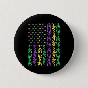 Mardi Gras Usa American Flag Crawfish Alligator Ma Button