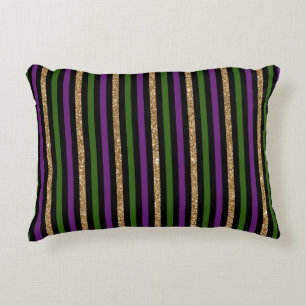 Mardi Gras Vertical Lines Golden Glitter NOLA Accent Pillow
