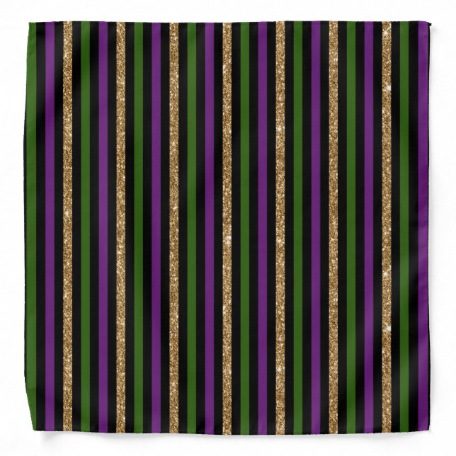 Mardi Gras Vertical Lines Golden Glitter NOLA Bandana (Front)