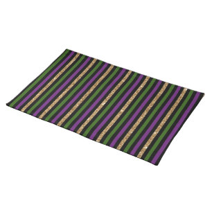 Mardi Gras Vertical Lines Golden Glitter NOLA Cloth Placemat