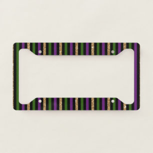 Mardi Gras Vertical Lines Golden Glitter NOLA License Plate Frame