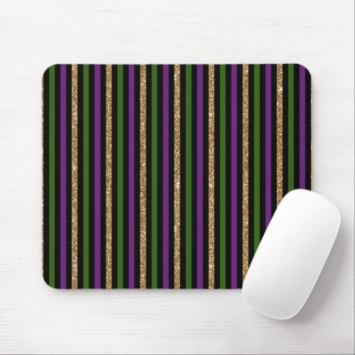 Mardi Gras Vertical Lines Golden Glitter NOLA Mouse Pad