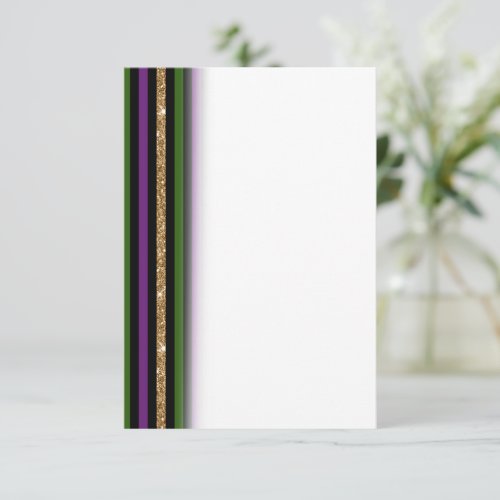 Mardi Gras Vertical Lines Golden Glitter NOLA Thank You Card