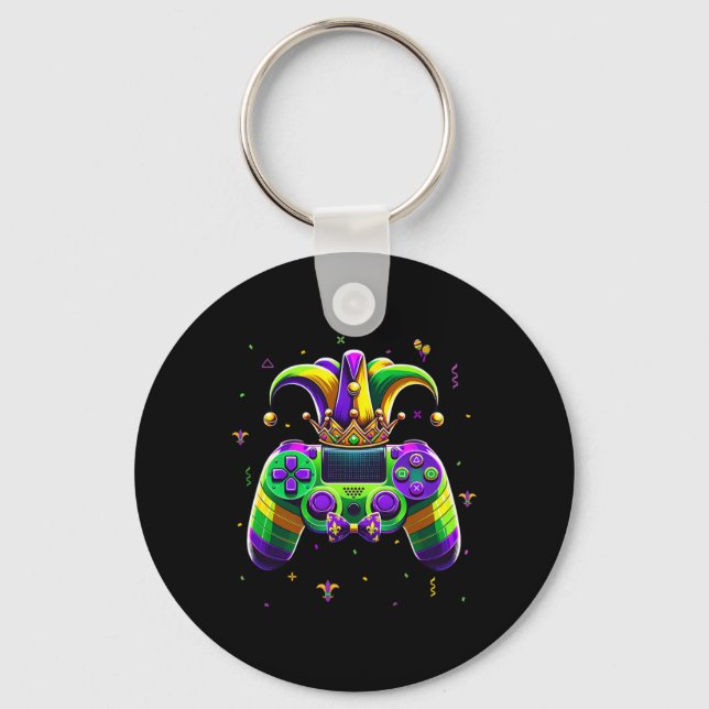 Mardi Gras Video Game Controller Jester Hat Boy Ki Keychain (Front)