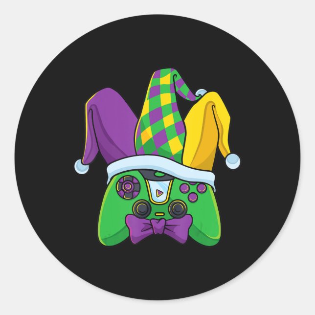 Mardi Gras Video Game Controller Jester Hat Costum Classic Round Sticker (Front)